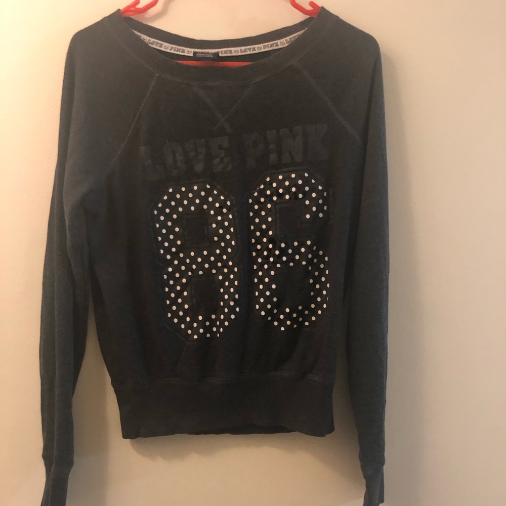 PINK Victoria's Secret Dark Charcoal Crewneck Sweatshirt Love Pink 86